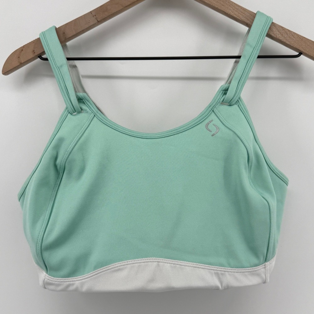 Brooks Moving Comfort Fiona Wireless Sports Bra Green White 40D Hook Loop 350064
